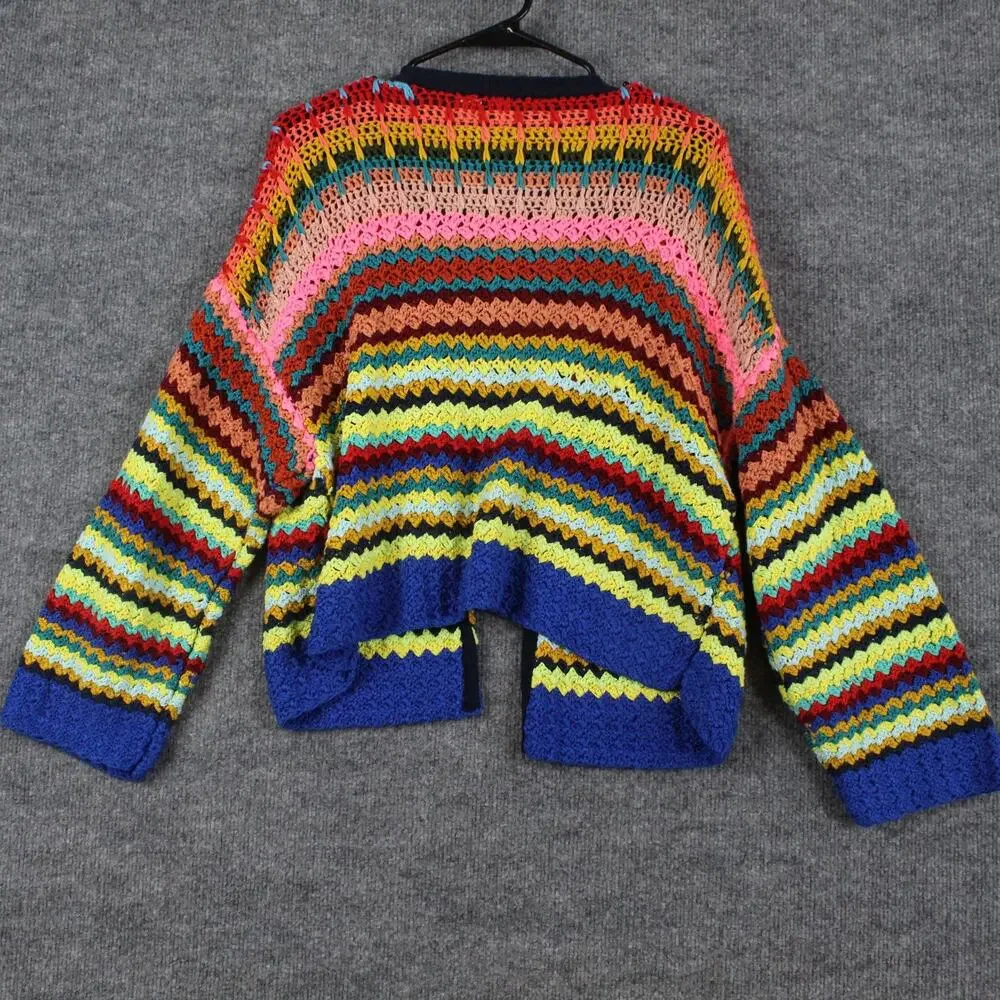 Moth Sweater Small Betty Knit Cardigan Multicolor Crochet Open Knit Boho Artsy - Picture 12 of 15